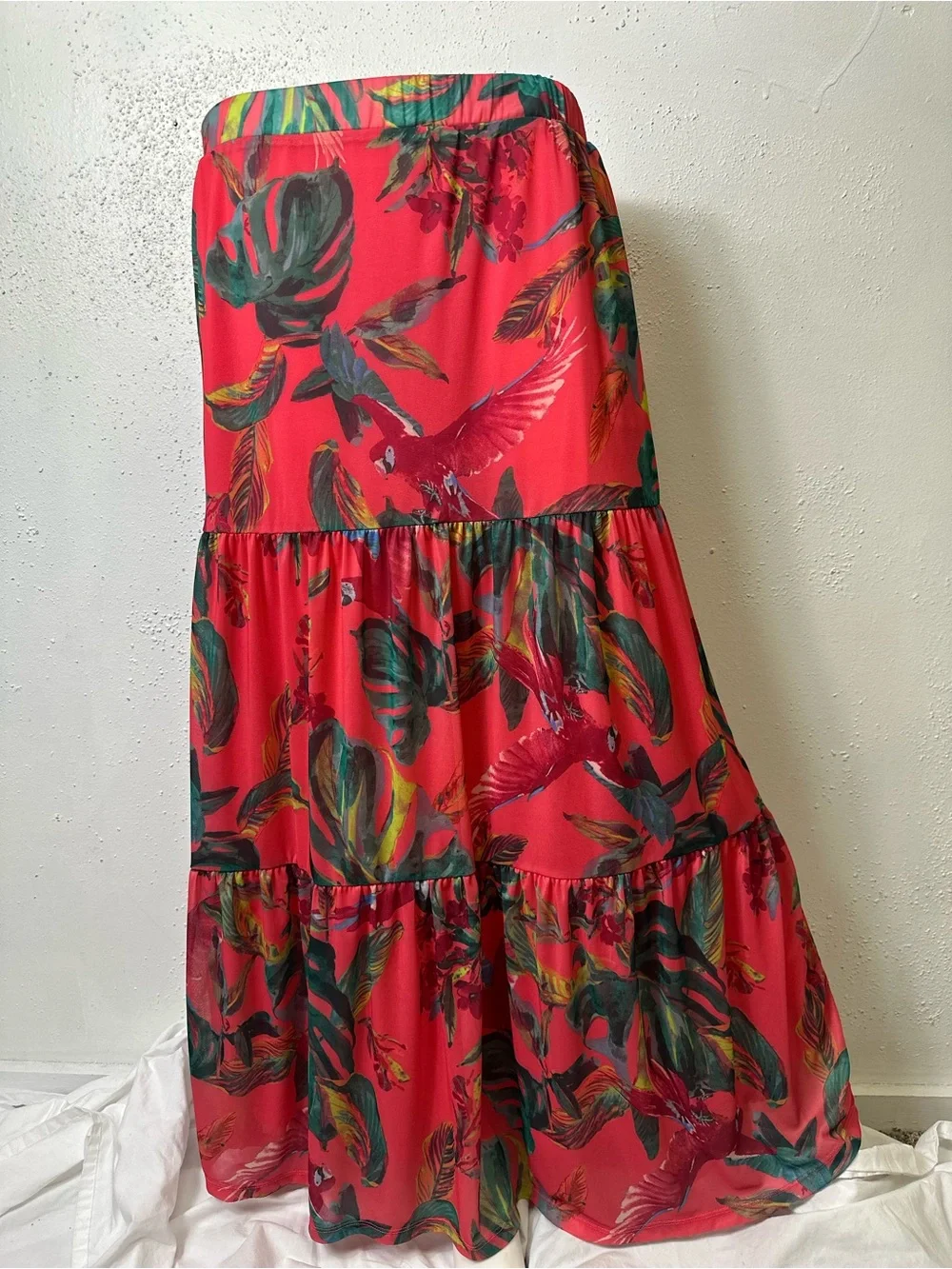G by Giuliana Printed Aria Mesh Knit Tiered Maxi Skirt Multicolored Size Small